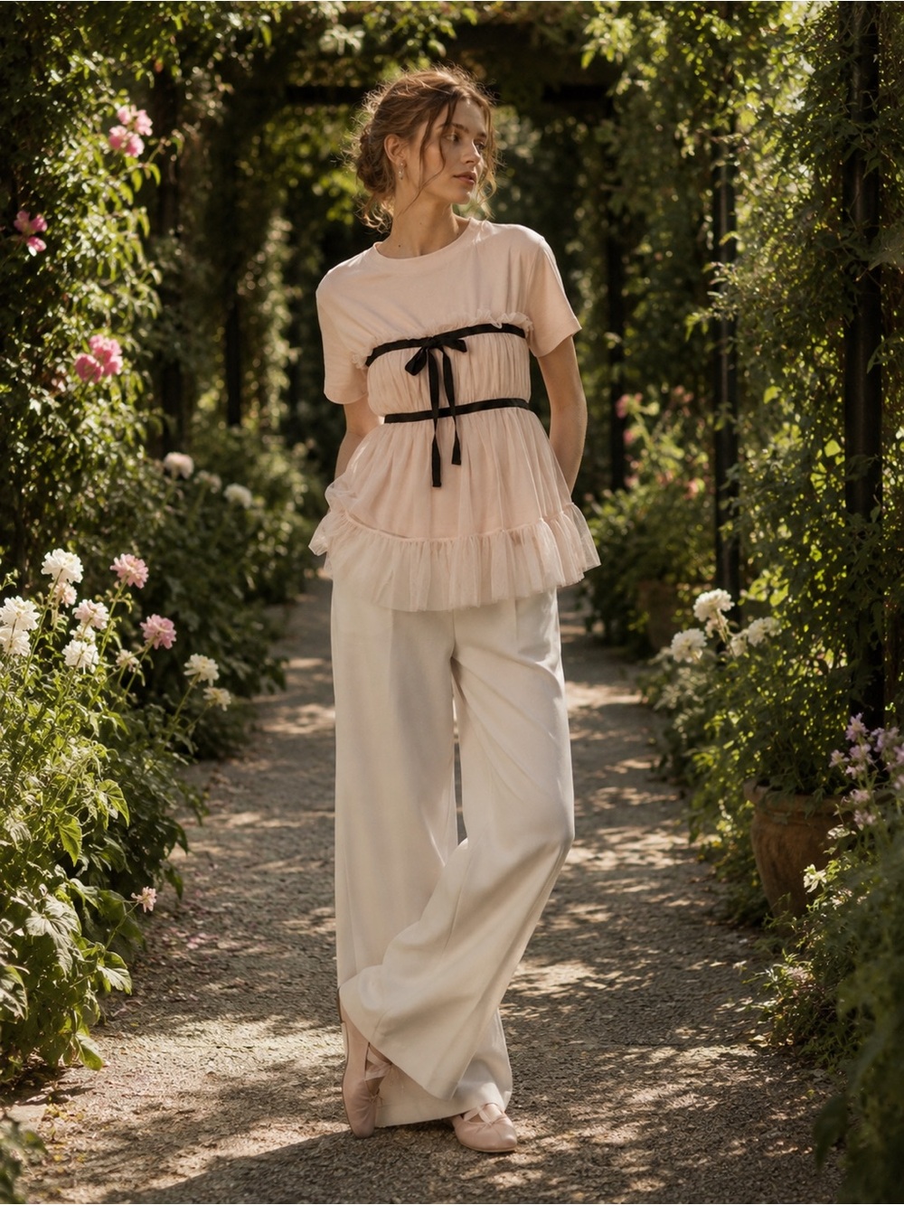 ❤️‍🔥Firm Price❤️‍🔥By Anthropologie tiered bow tulle T-shirt
